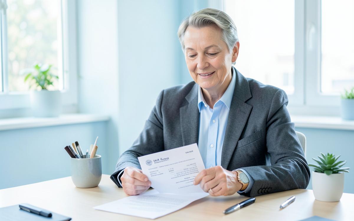 Företagare läser ett inkassokrav vid sitt skrivbord